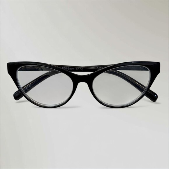 Betsey Johnson Reading Glasses Black Large Cat Eye Readers +2.50 Clear Lens - Picture 1 of 8
